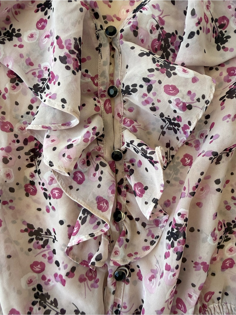 Guess Pink Floral Ruffle Peplum Blouse - Picture 4 of 9